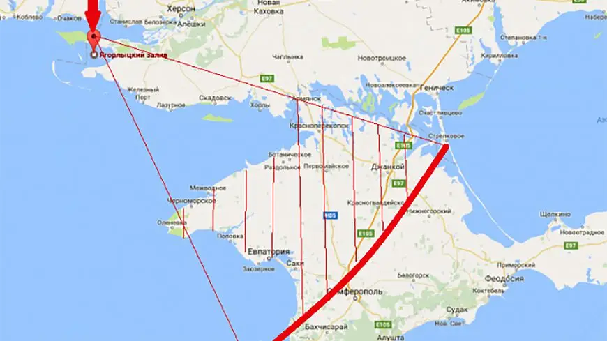 Зона действия ЗРК дальнего действия С-200 с полигона «Ягорлык».