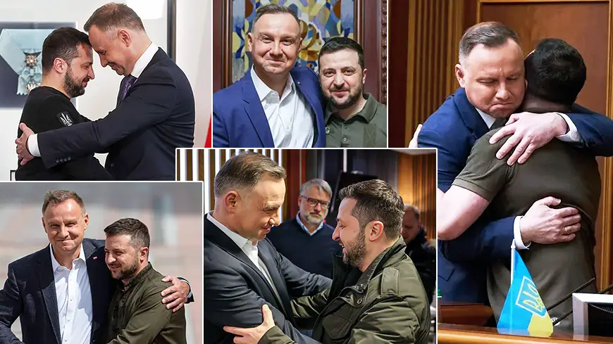 Зеленский и Дуда обнимаются