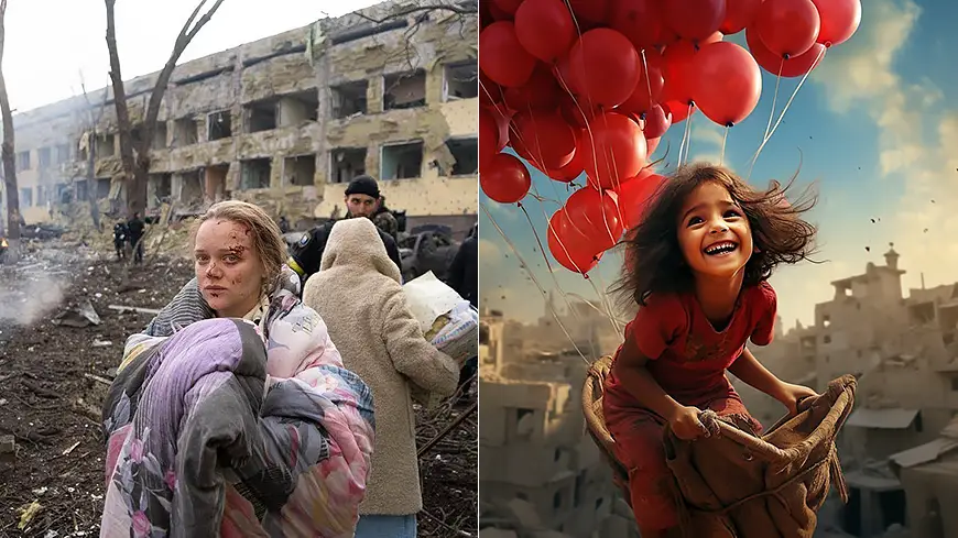 Постановочный снимок с бьюти-блоггершей в Мариуполе и погибшая в больнице арабская девочка.