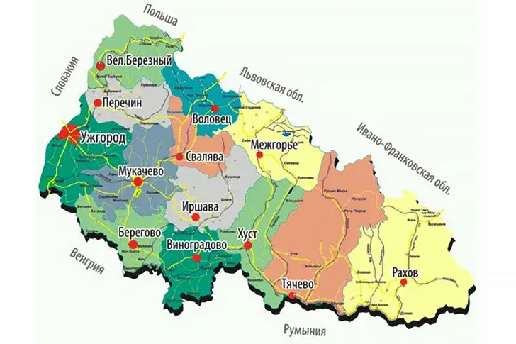 Карта места компактного проживания русинов на Украине