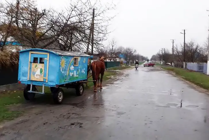 Школьный автобус на конной тяге