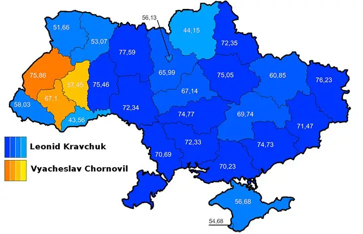 Президентские выборы на Украине 1991 года - карта