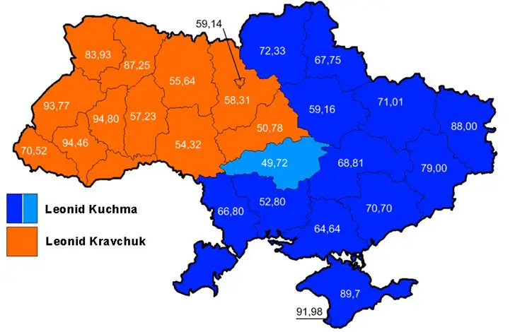 Президентские выборы на Украине 1994 года - карта