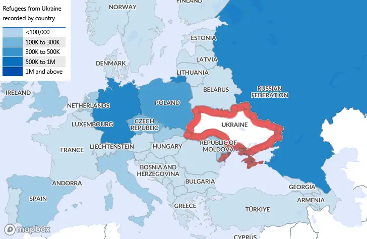 Распределение украинских беженцев в Европе