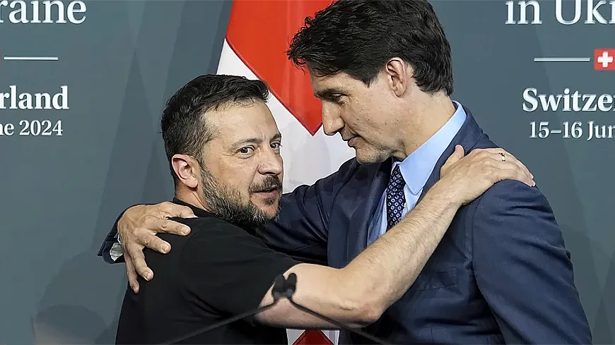 Зеленский и Джастин Трюдо на саммите по вопросам мира на Украине в Швейцарии 15-16 июня 2024 г.